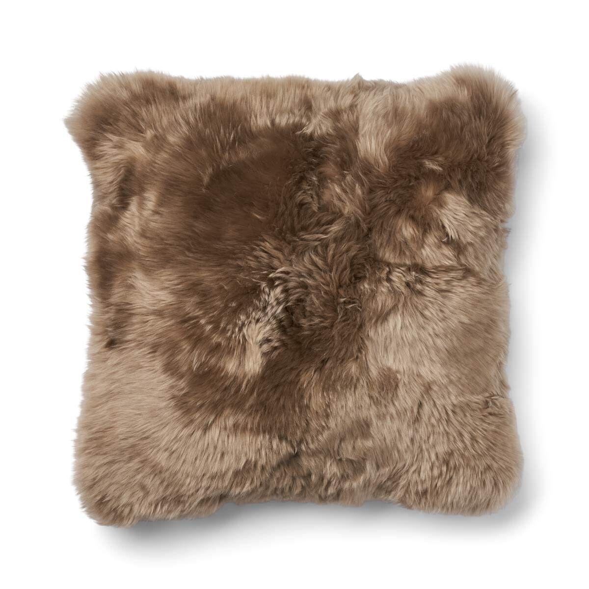 Two-sided Cushion | Long Wool | 52x52 cm Cocoa-Dark Brown/Taupe