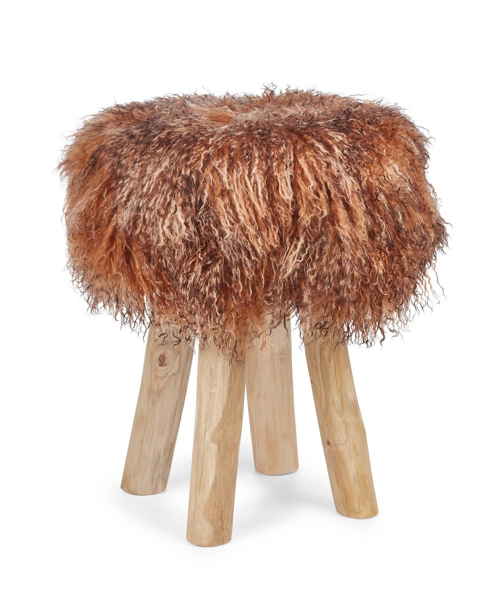 Theo Stool + Cover | Oak Legs | Tibet Sheepskin Sunset