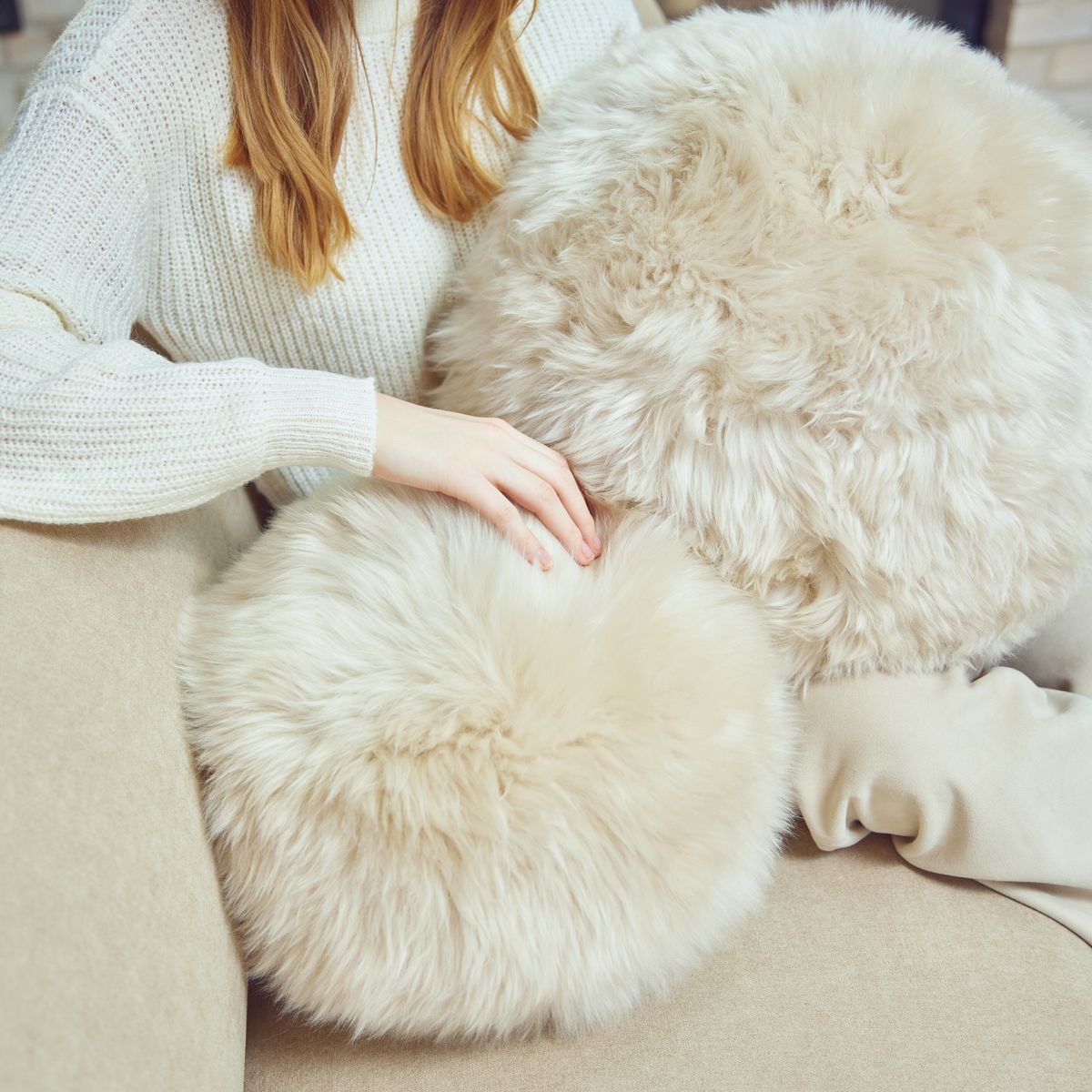 Angelite Cushion | D30 cm | D25 | D35 | Long Wool Black