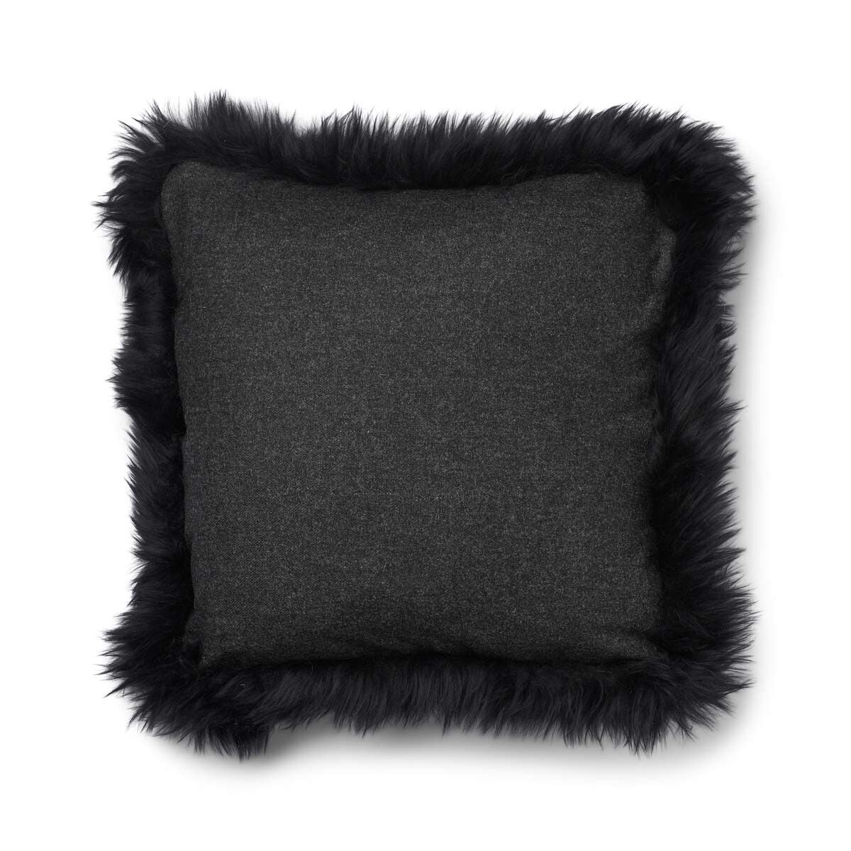 Wool Cushion | Long Wool Trim | 52x52 cm | 34x52 cm Charcoal/Black