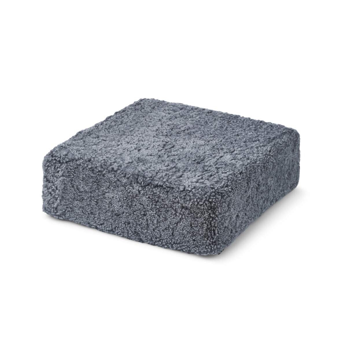 Short Wool Curly Sheepskin Pouf Light Grey