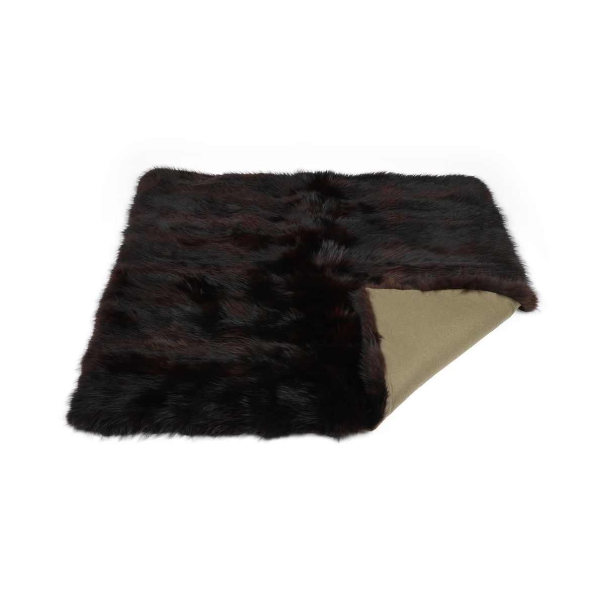 Premium Fox Throw | Cashmere Backing | Dark Brown | 150x150 cm