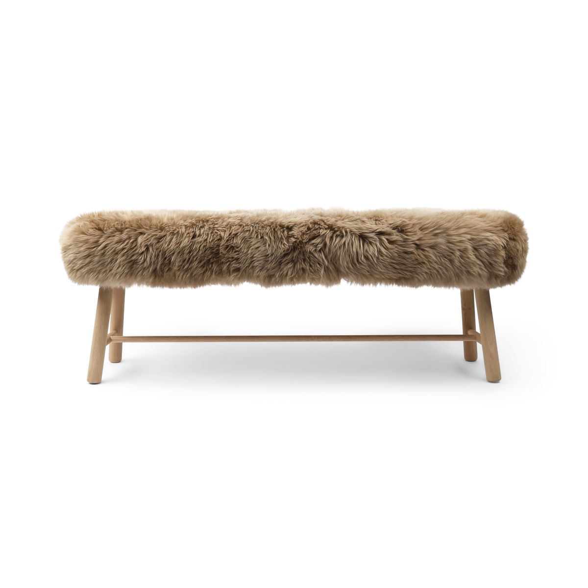 Theodor Bench | New Zealand Long Wool Sheepskin | Oak Legs Taupe