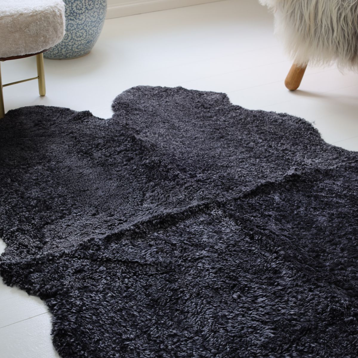 Premium | New Zealand Sheepskin | Short Curly Wool | Rug 180x110 cm Anthracite