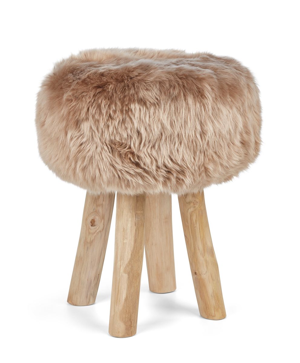 Theo Stool + Cover | Oak Legs | New Zealand Sheepskin Warm Sand