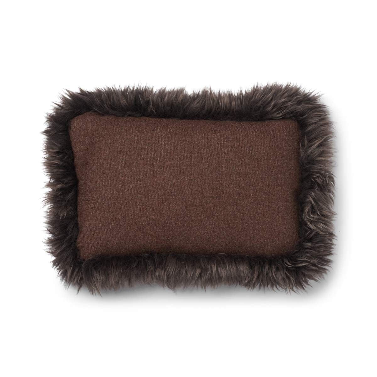Wool Cushion | Long Wool Trim | 52x52 cm Brown/Walnut