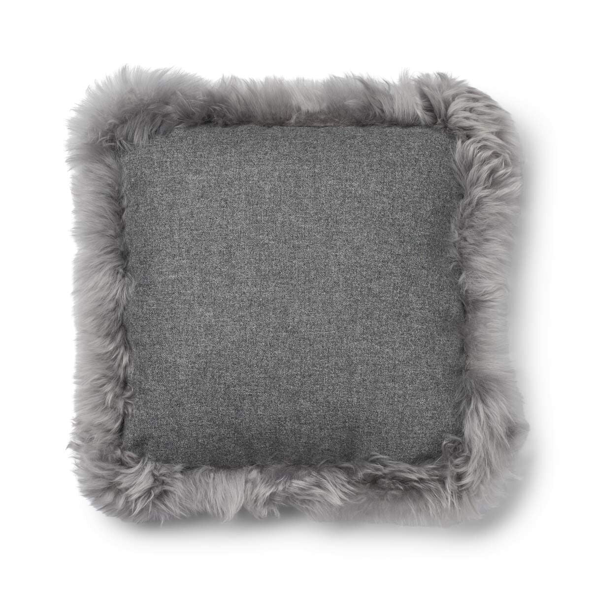 Wool Cushion | Long Wool Trim | 52x52 cm | 34x52 cm Stone/Light Grey
