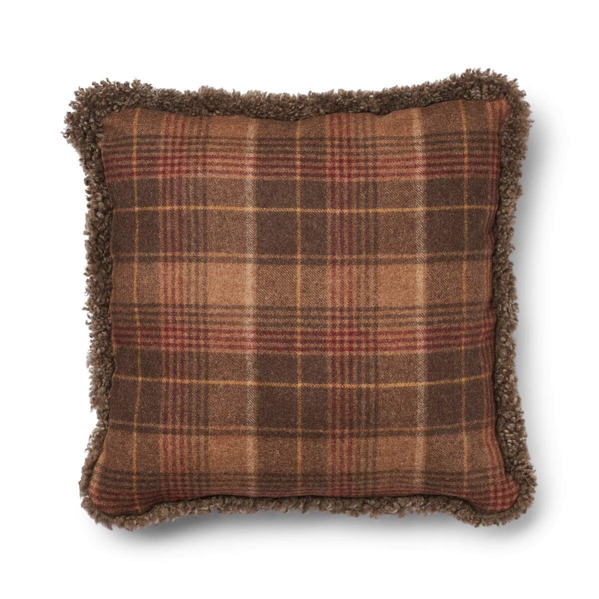 Wool Cushion | Doublesided | Short Wool trim | 52x52 cm Cocoa-Dark Brown/Taupe