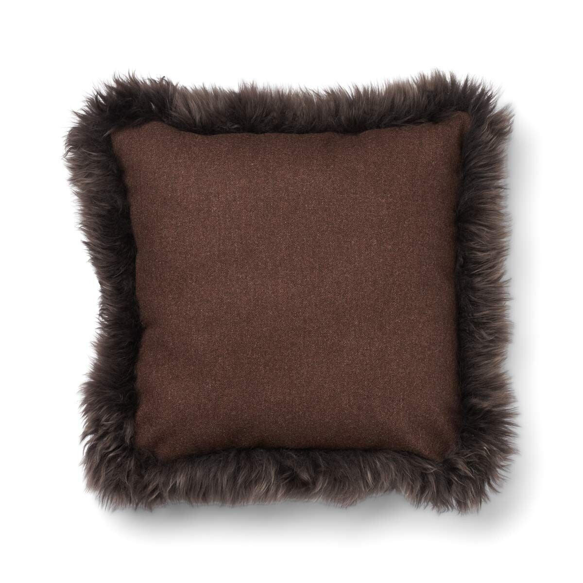 Wool Cushion | Long Wool Trim | 52x52 cm | 34x52 cm Brown/Walnut