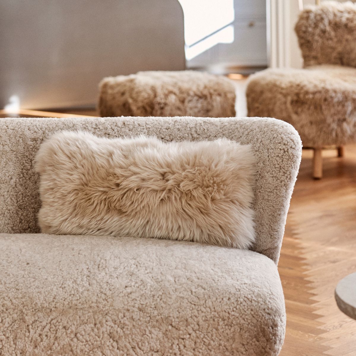 Long Wool Sheepskin Cushion | 28x56 cm Black