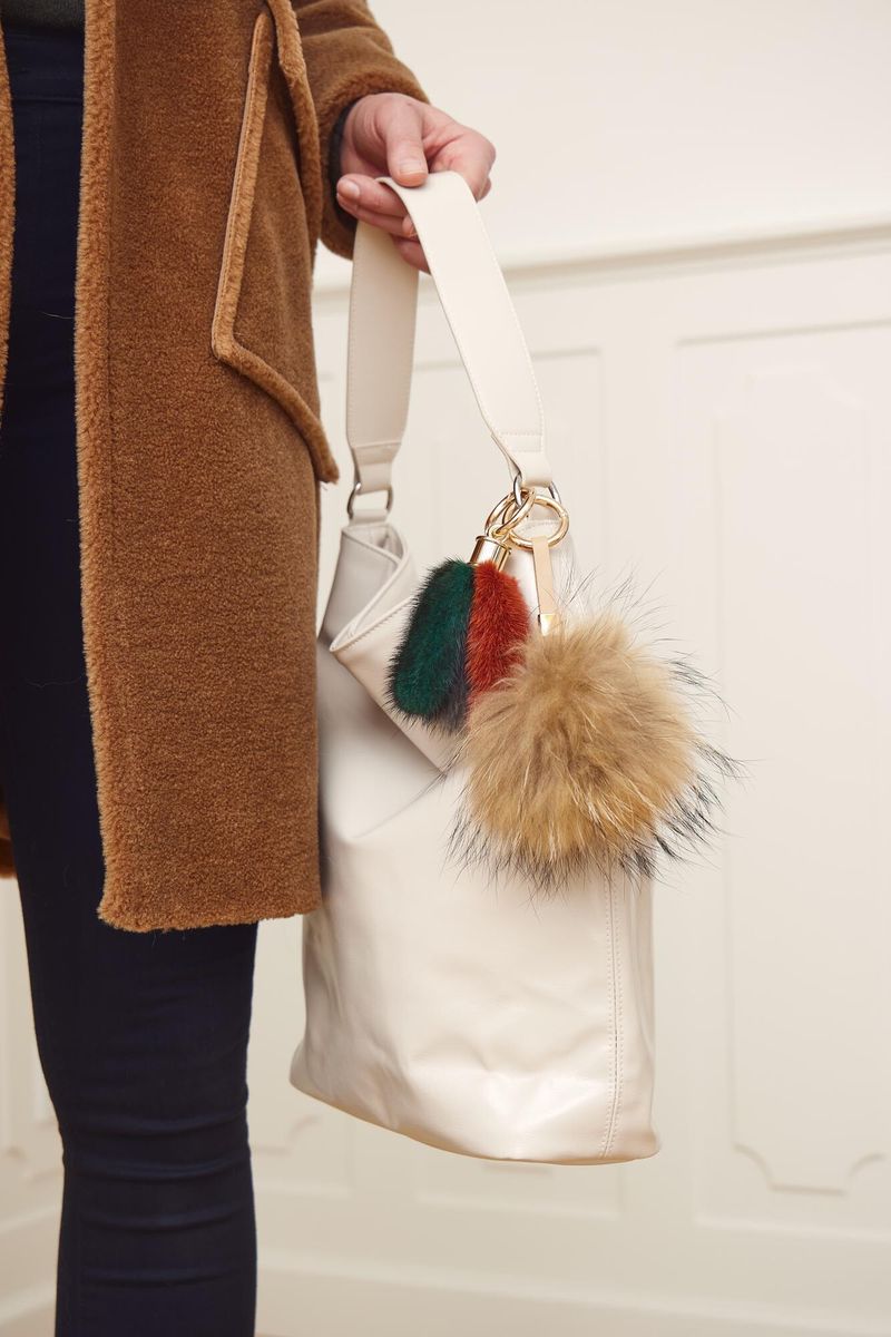 Pom Pom Keyring Natural Caramel