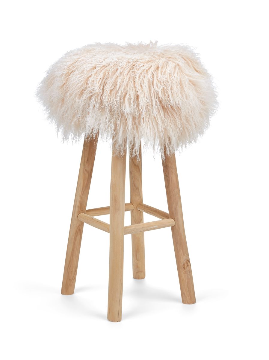Theo Bar Stool + Cover | Oak Legs | Tibet Sheepskin
