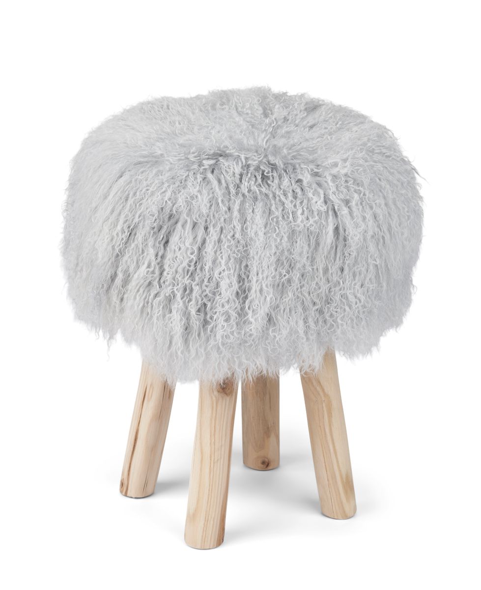 Theo Stool + Cover | Oak Legs | Tibet Sheepskin Light Grey