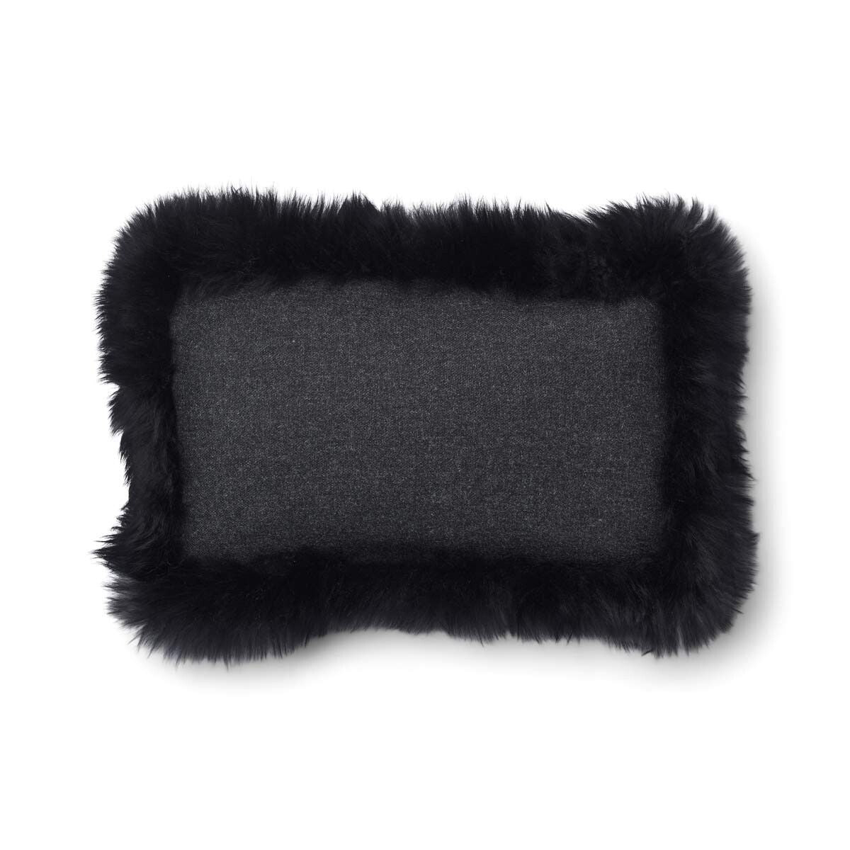 Wool Cushion | Long Wool Trim | 52x52 cm | 34x52 cm Charcoal/Black