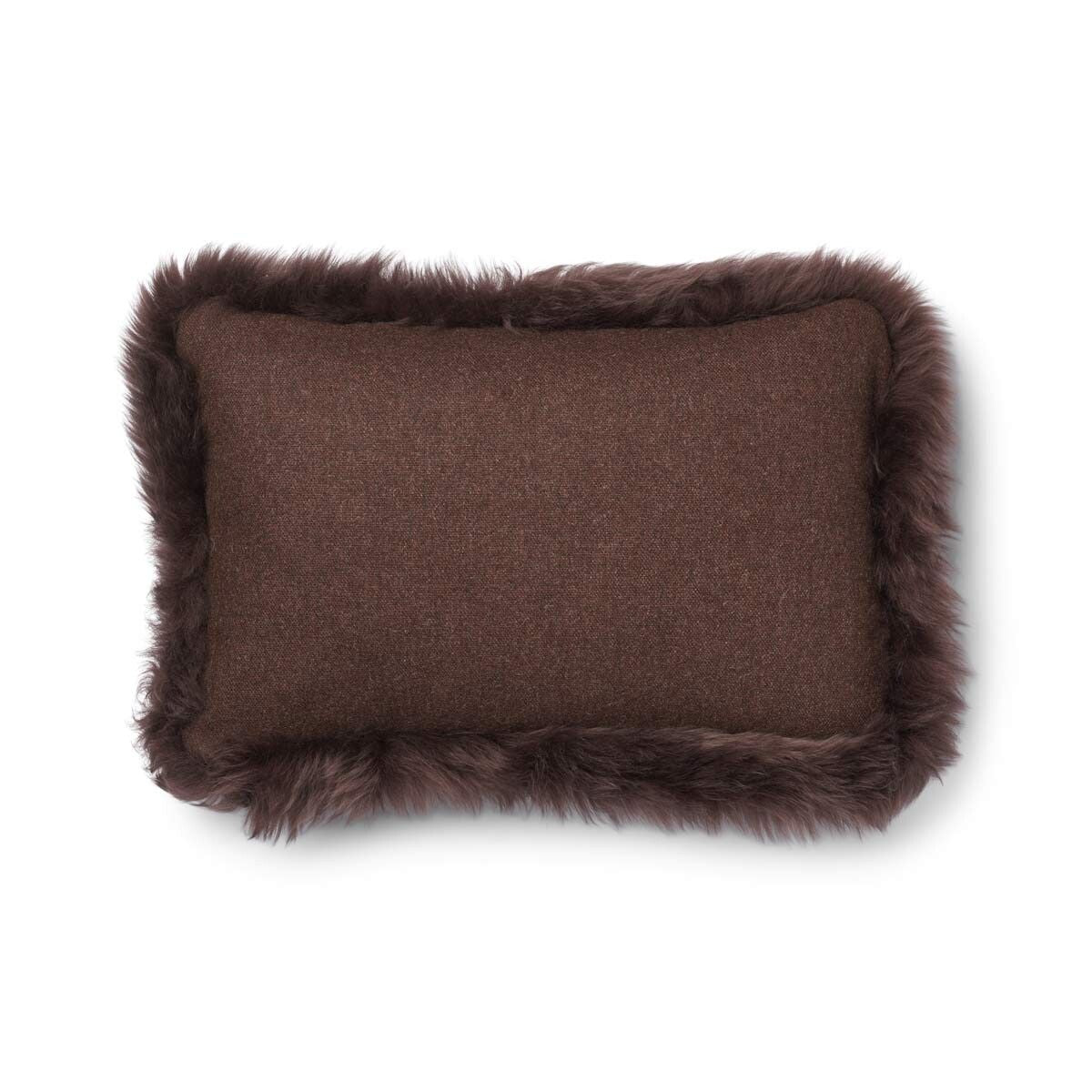 Wool Cushion | Long Wool Trim | 52x52 cm Brown/Chocolate