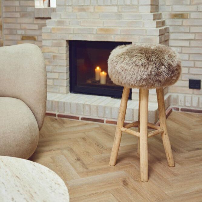 Sheepskin Stool Cover | Ø35xH17 cm Black