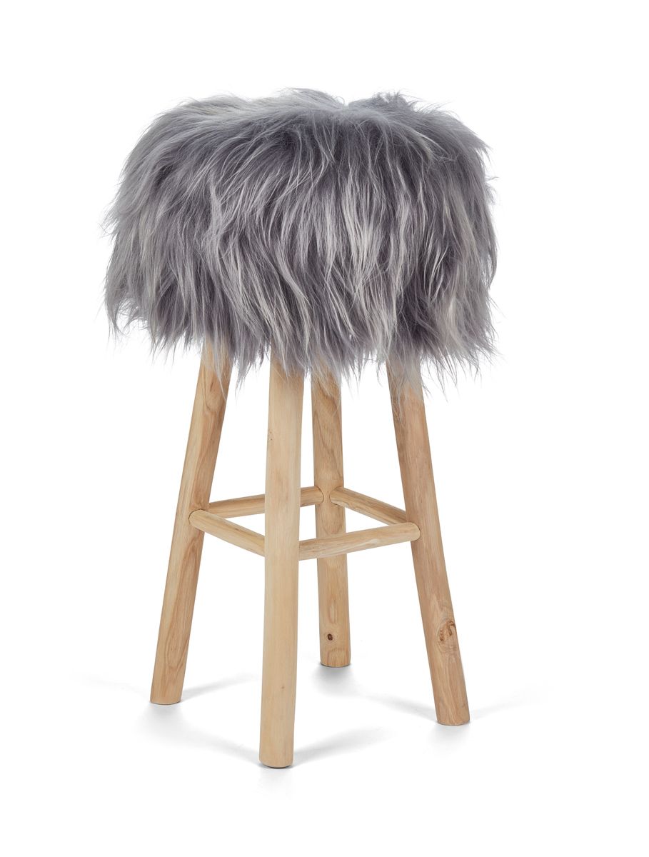 Long-Wool Stool Cover | Icelandic Sheepskin Grey Brisa