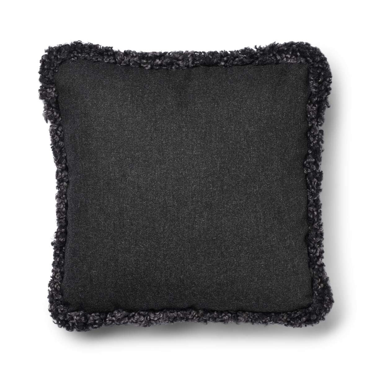 Wool Cushion | Short Wool Trim | 52x52 cm Charcoal/Anthracite