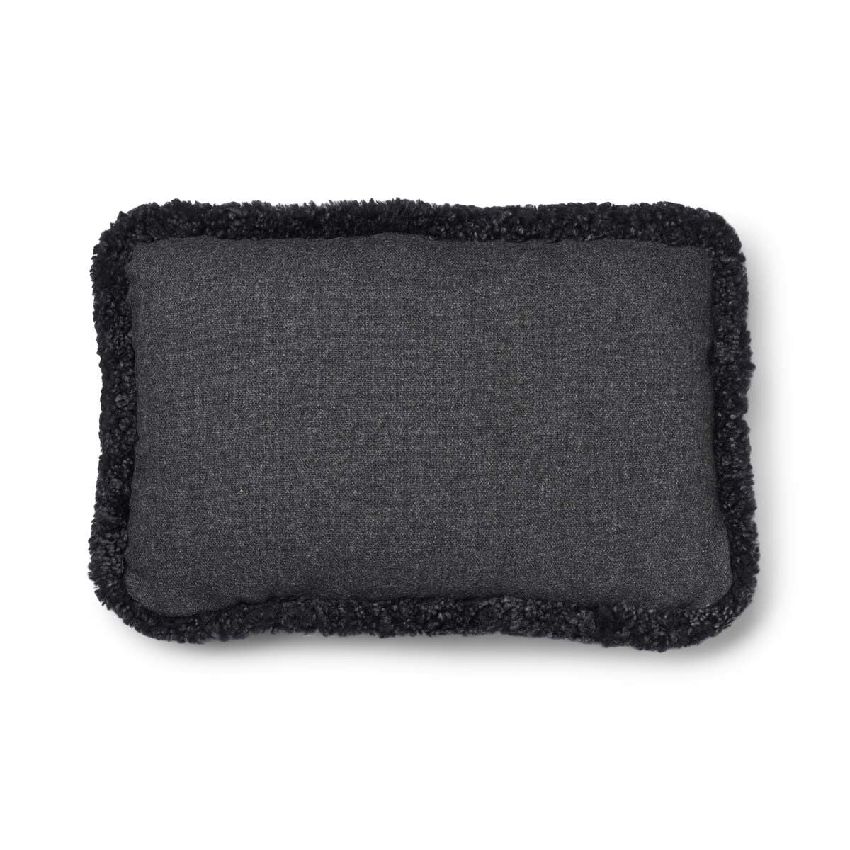 Wool Cushion | Short Wool Trim | 34x52 cm Charcoal/Anthracite