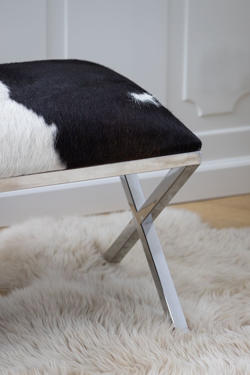 Stool Of Cow Hide Salt/Pepper/Black/White