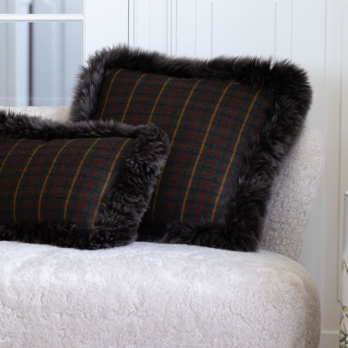 Two-sided Cushion | Long Wool | 52x52 cm Cocoa-Dark Brown/Taupe