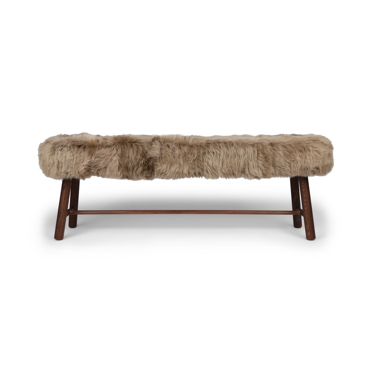 Theo Bench | New Zealand Long Wool Sheepskin | Dark Oil Oak Legs Taupe