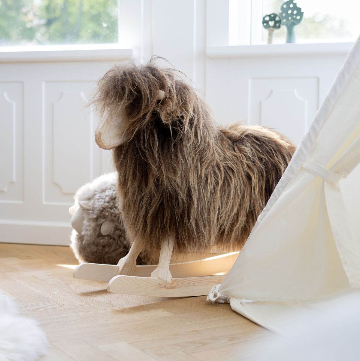 Rocking Sheep | Short Wool | L85xW25xH60 cm | Large Ivory