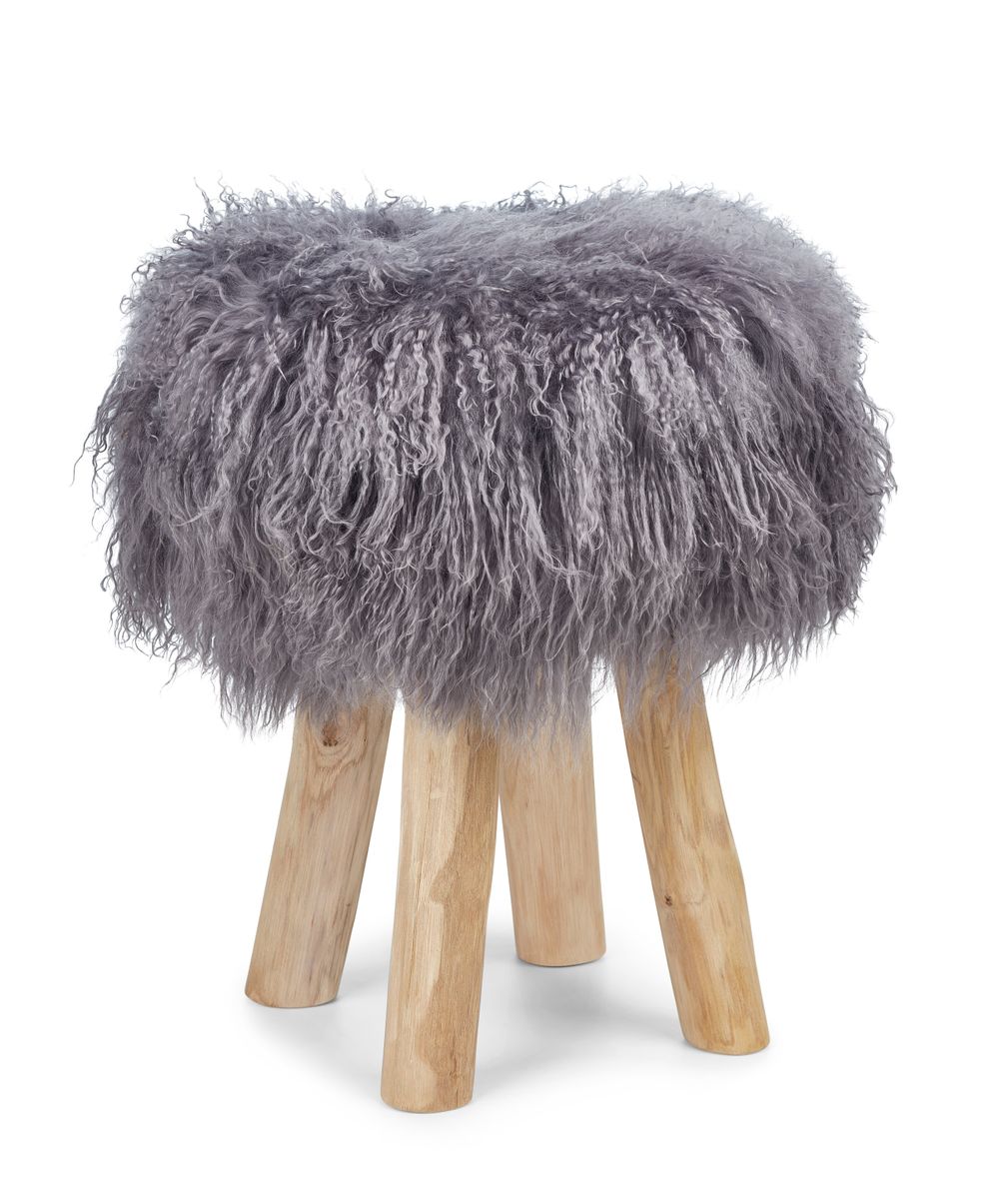 Theo Stool + Cover | Oak Legs | Tibet Sheepskin Steel