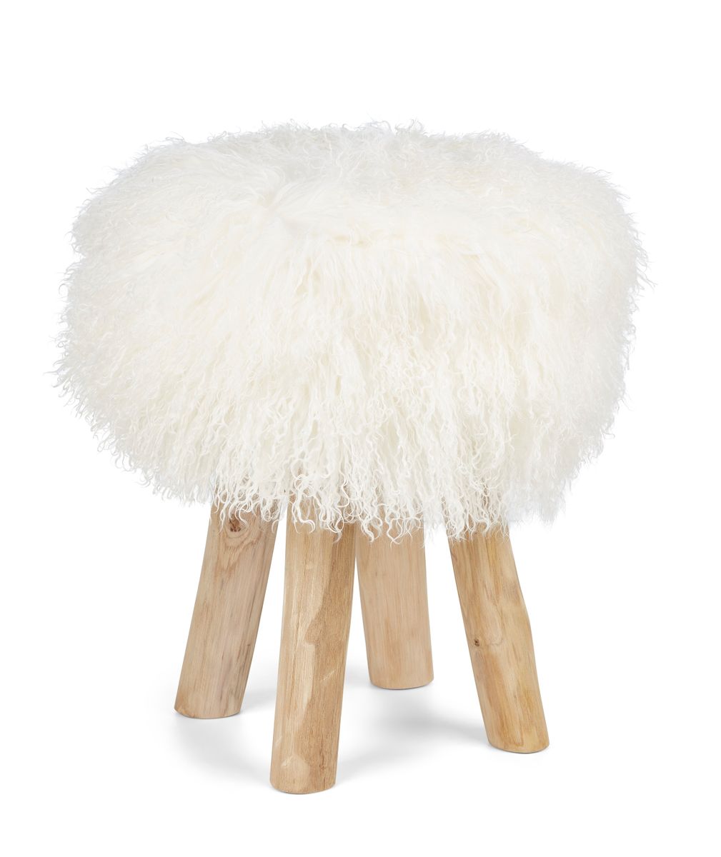Theo Stool + Cover | Oak Legs | Tibet Sheepskin