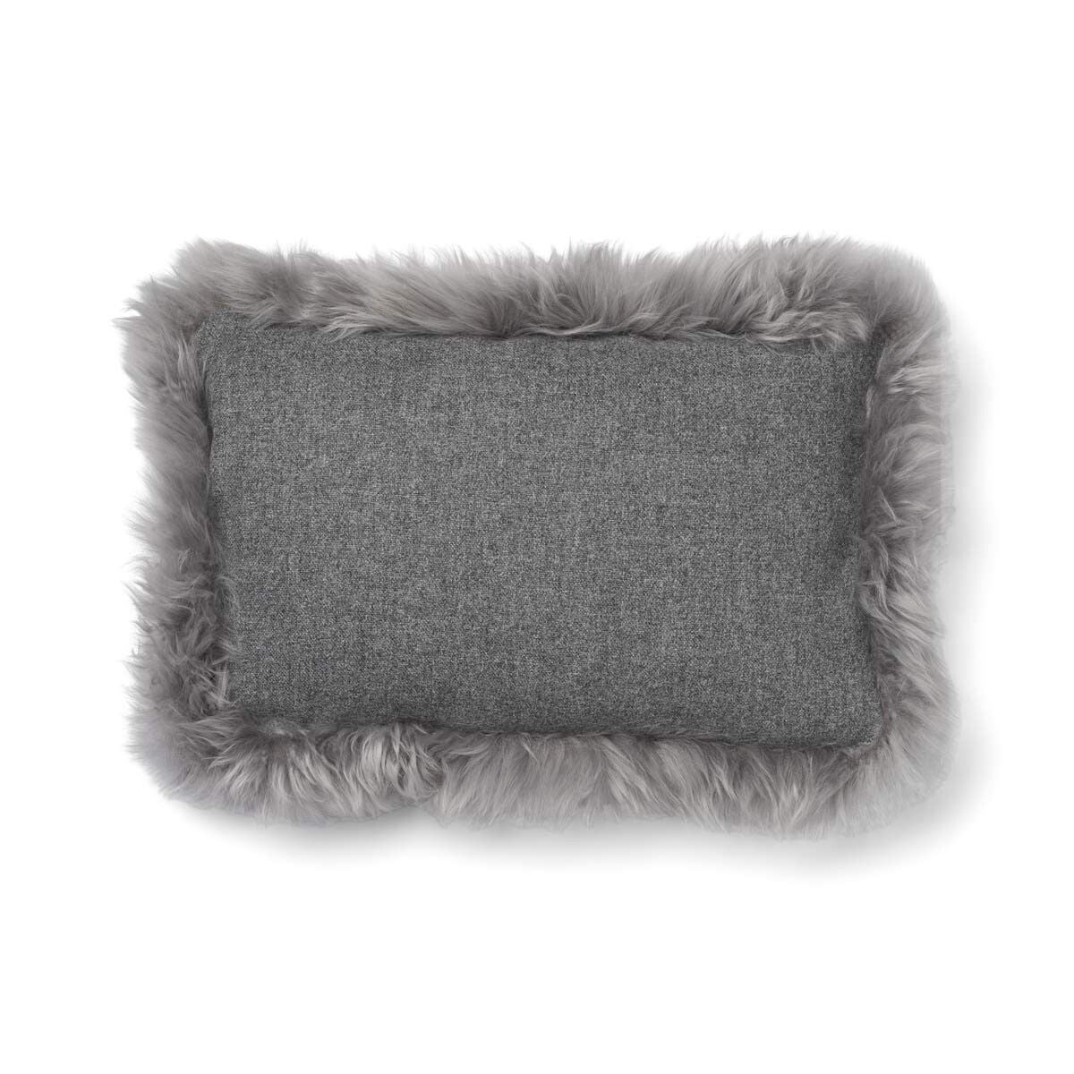 Wool Cushion | Long Wool Trim | 52x52 cm | 34x52 cm Stone/Light Grey