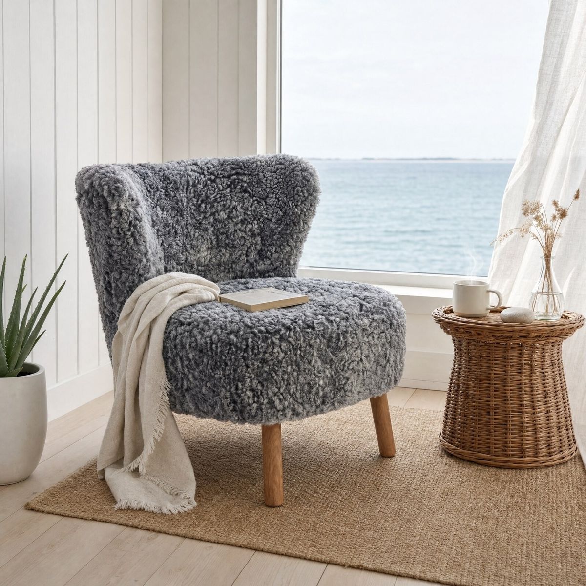 Emil Lounge Chair | Short Wool Anthracite