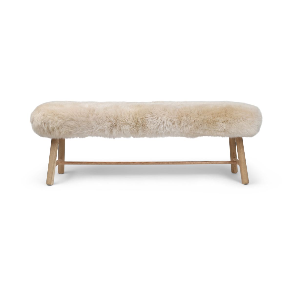 Theodor Bench | New Zealand Long Wool Sheepskin | Oak Legs Linen