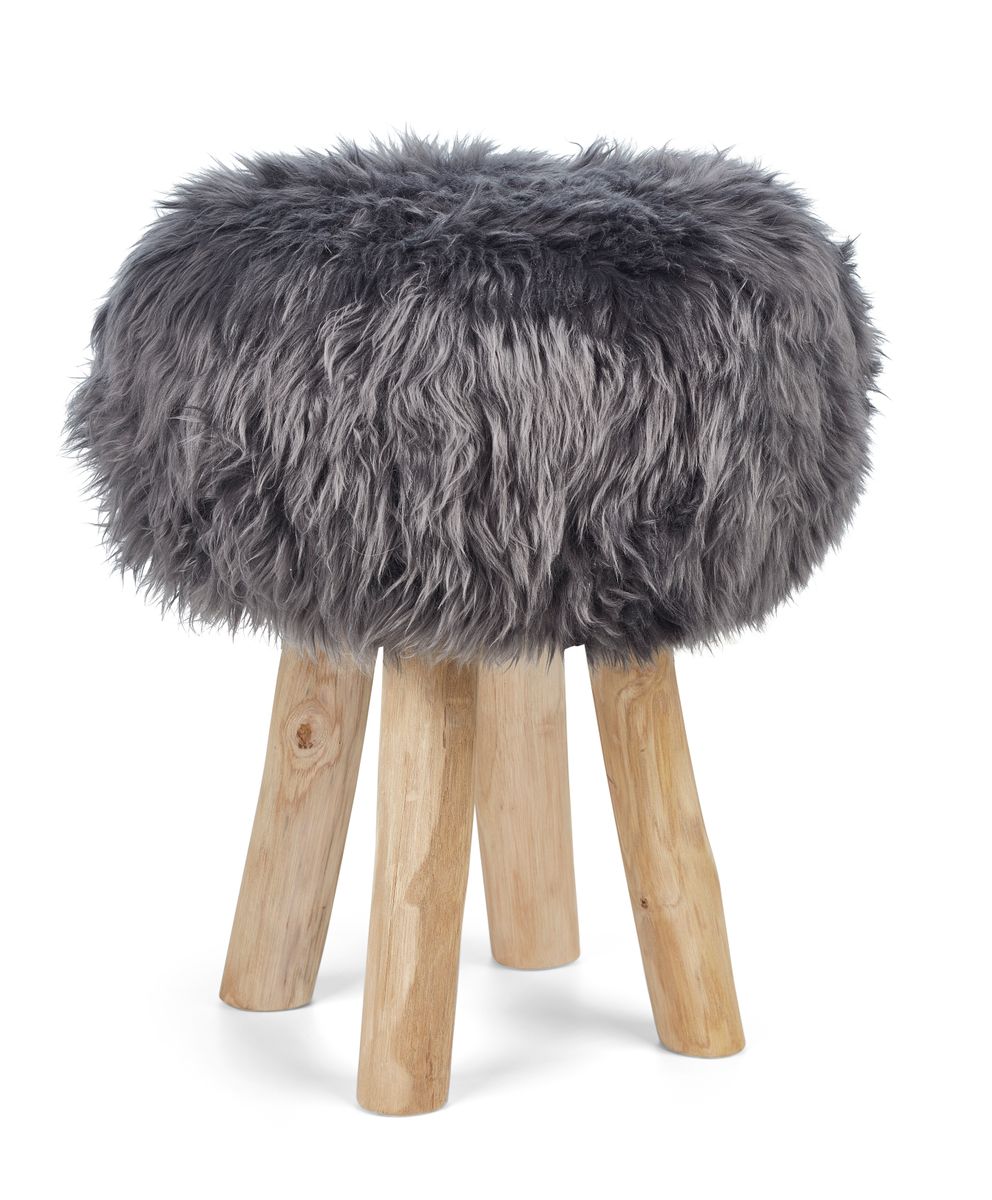 Theo Stool + Cover | Oak Legs | New Zealand Sheepskin Steel