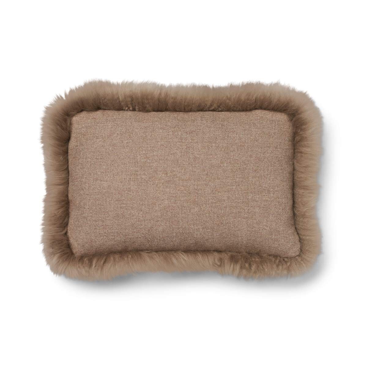 Wool Cushion | Long Wool Trim | 52x52 cm Beige/Taupe