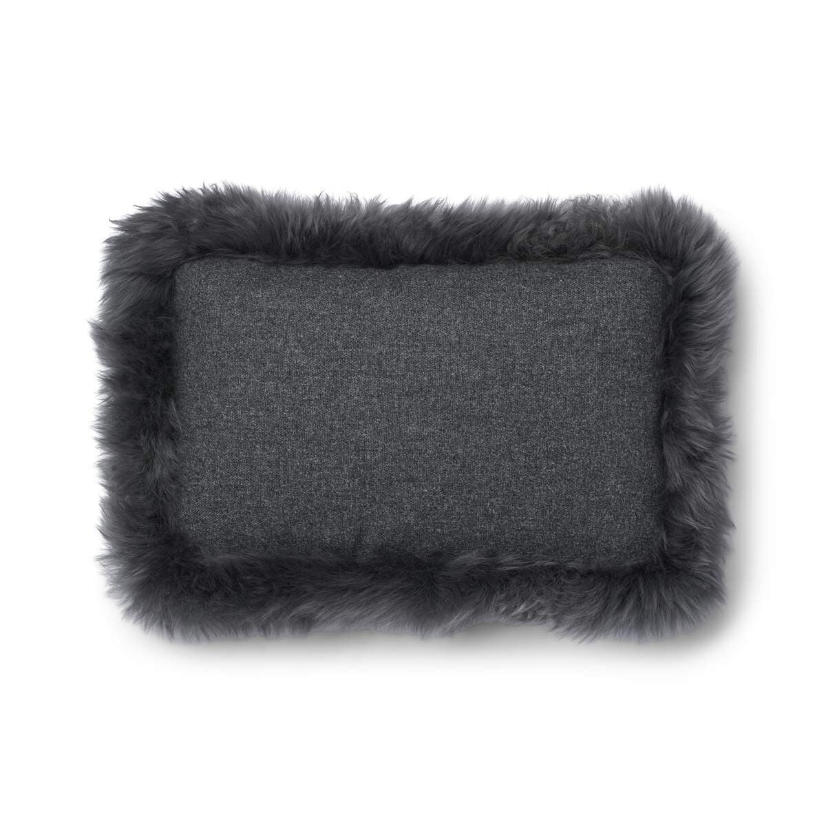 Wool Cushion | Long Wool Trim | 52x52 cm | 34x52 cm Rock/Steel