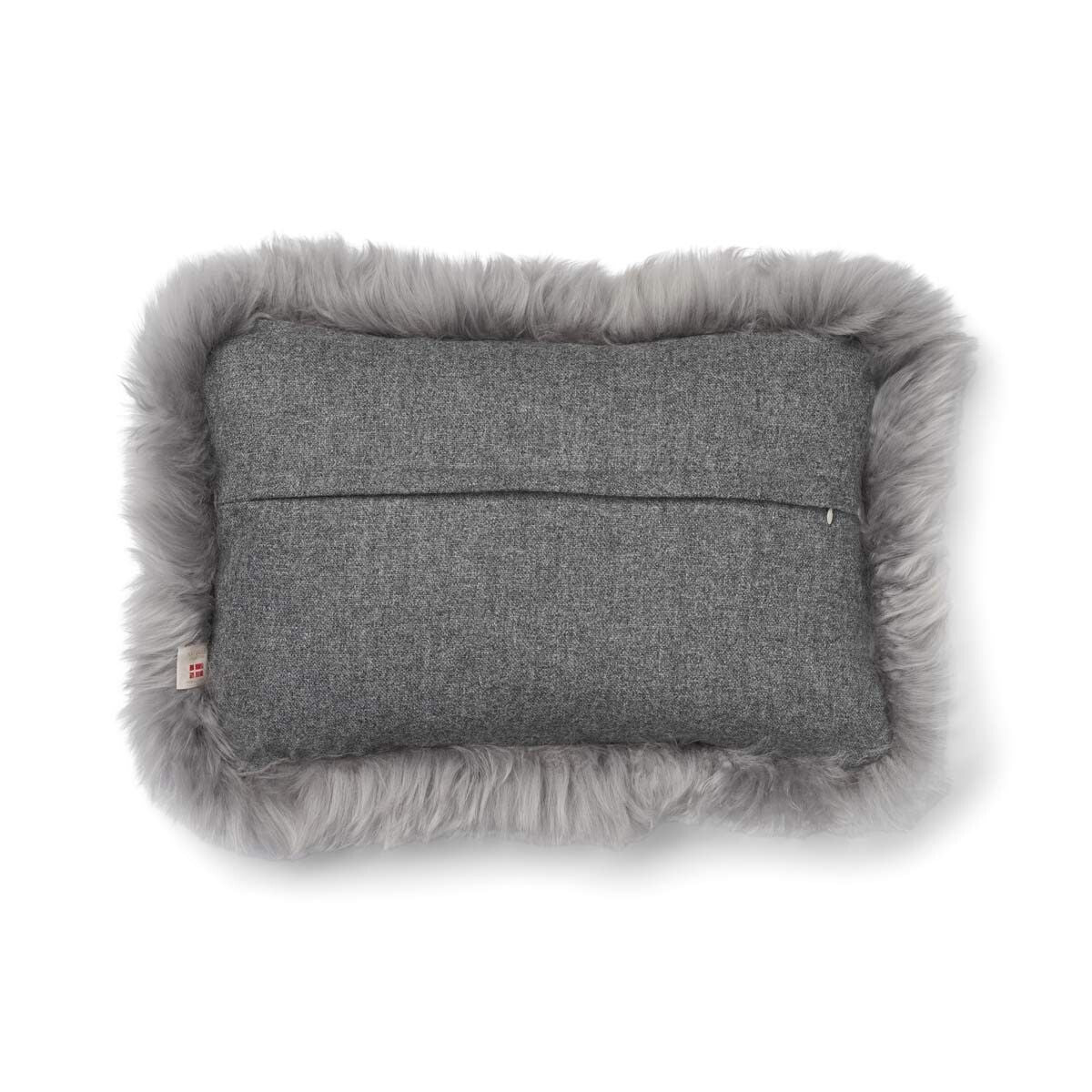 Wool Cushion | Long Wool Trim | 52x52 cm Stone/Light Grey