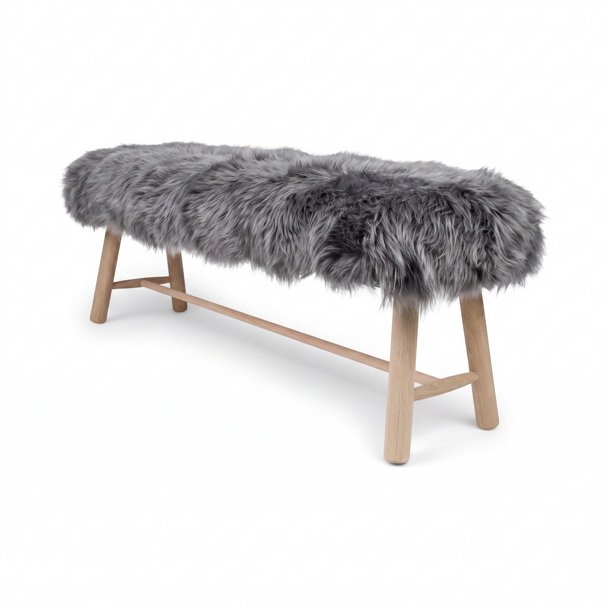 Theodor Bench | New Zealand Long Wool Sheepskin | Oak Legs Steel