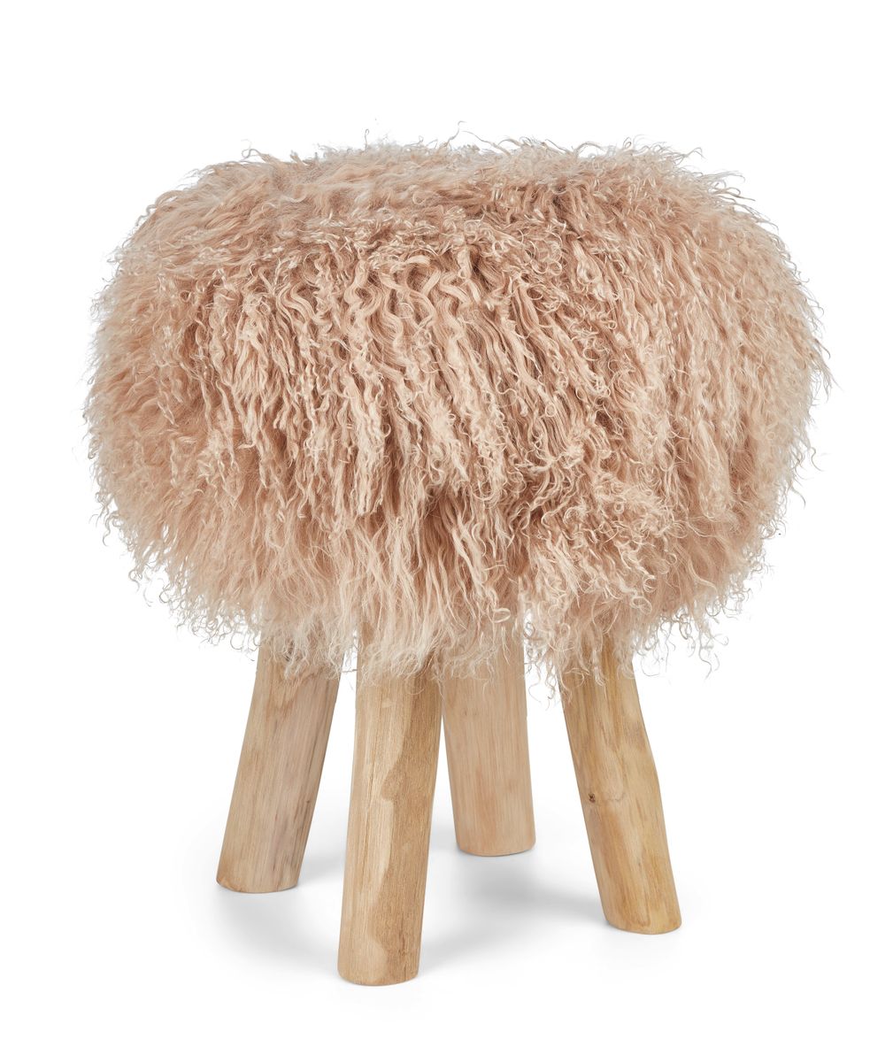 Theo Stool + Cover | Oak Legs | Tibet Sheepskin Warm Sand