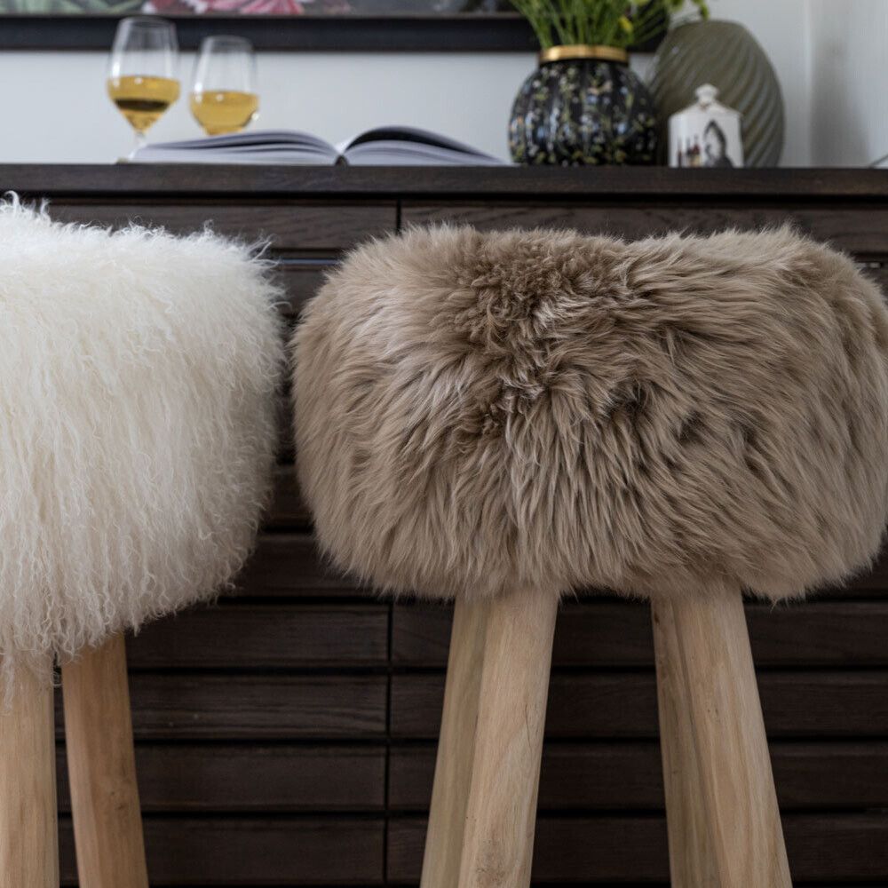 Sheepskin Stool Cover | Ø35xH17 cm Black