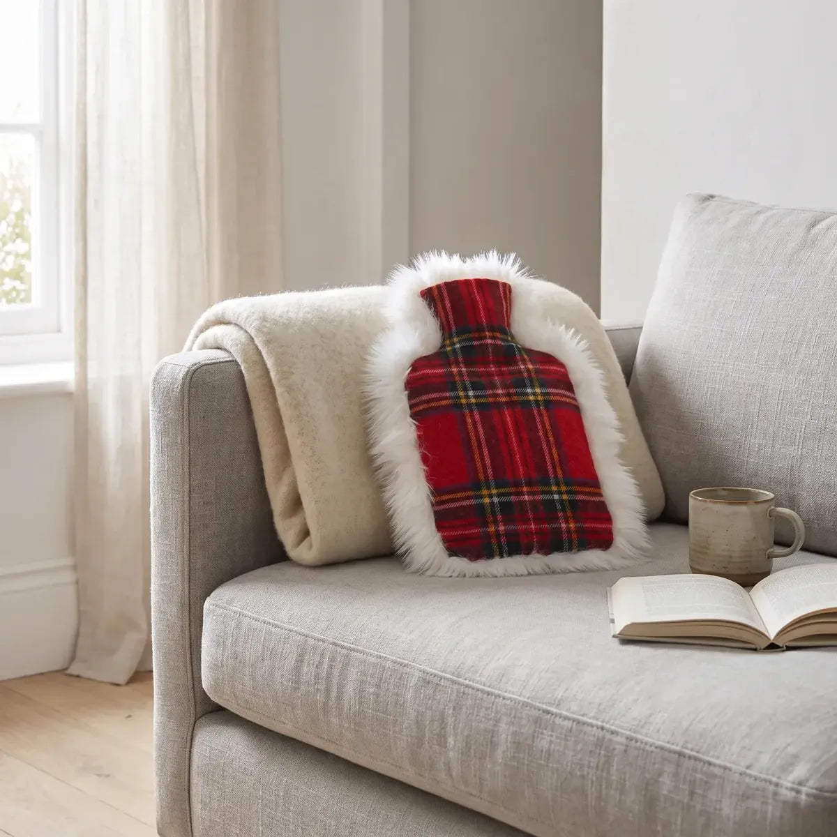 Hot Water Bottle | Sheepskin and Wool | 37x27 cm Lindsay Tartan/Ivory