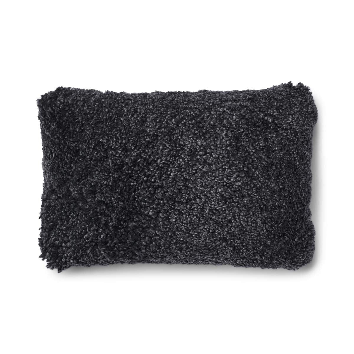 Short Wool Sheepskin Cushion | Two-sided |52x52 cm | 34x52 cm Charcoal/Anthracite