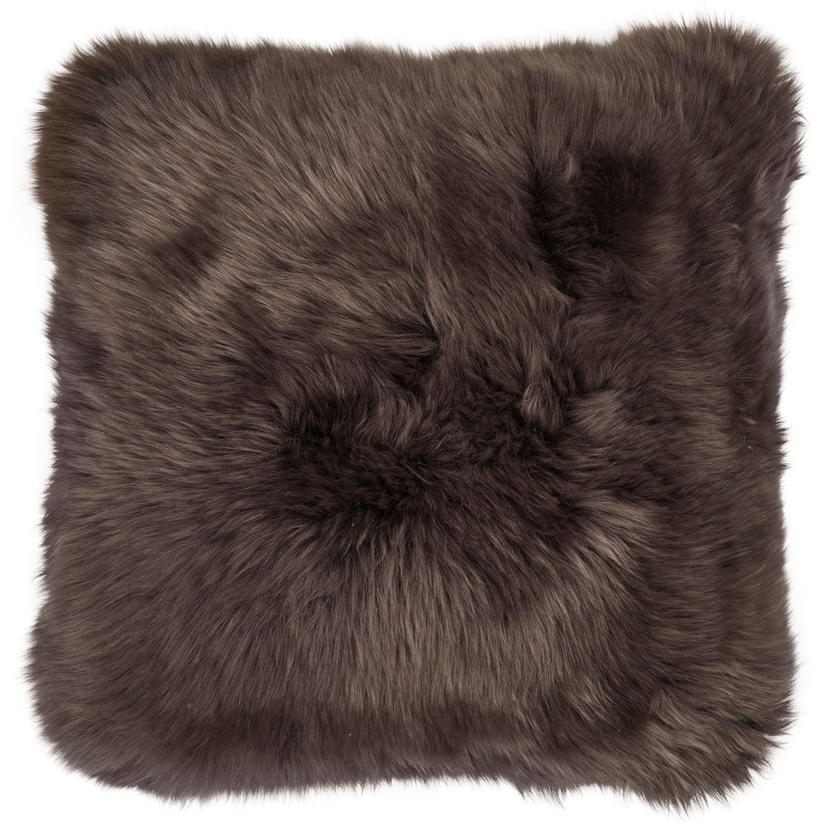 Long Wool Sheepskin Cushion | Leather backing Walnut