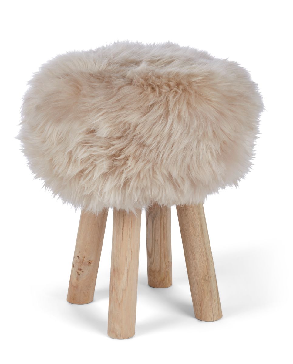 Theo Stool + Cover | Oak Legs | New Zealand Sheepskin Linen
