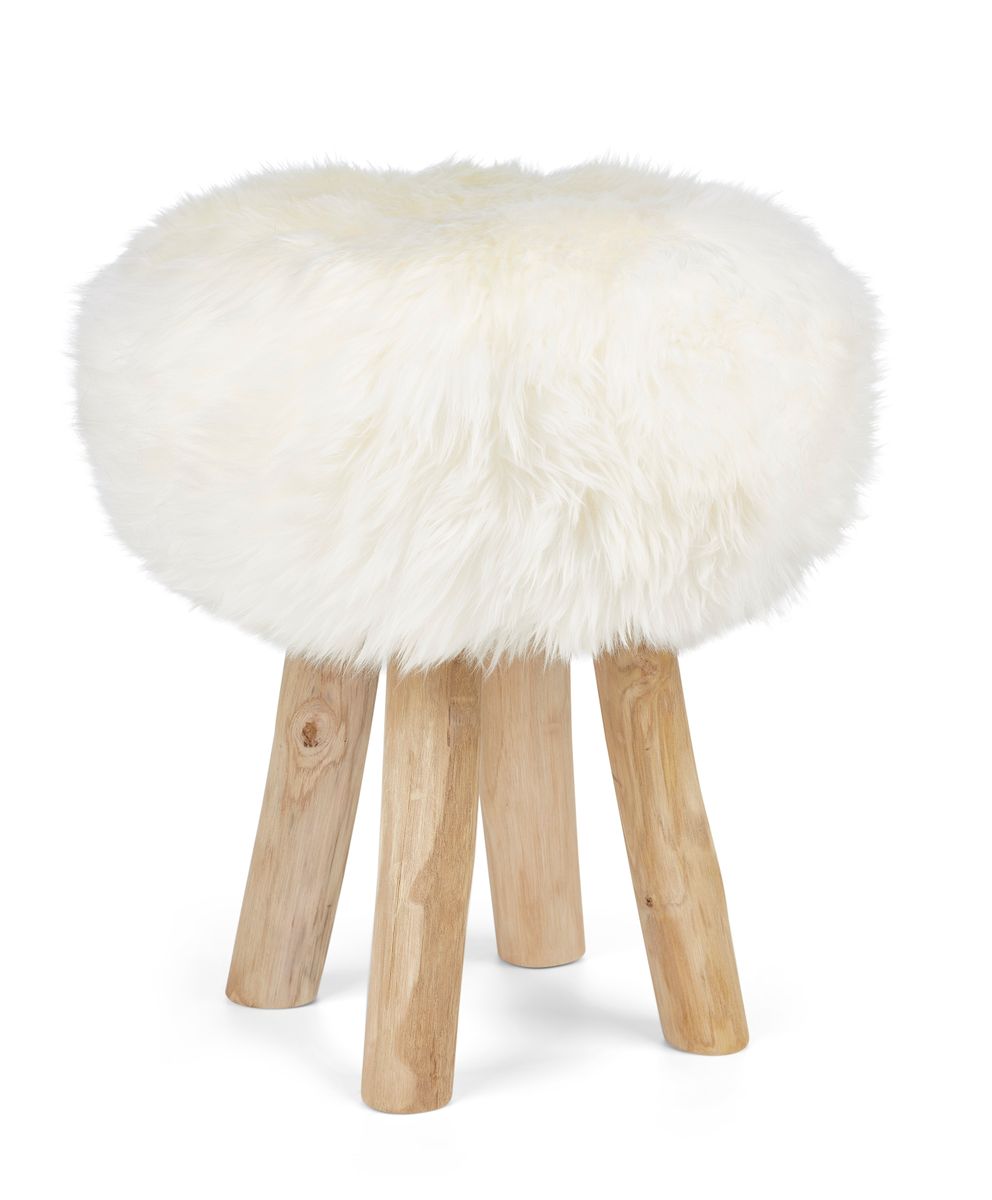 Theo Stool + Cover | Oak Legs | New Zealand Sheepskin Ivory
