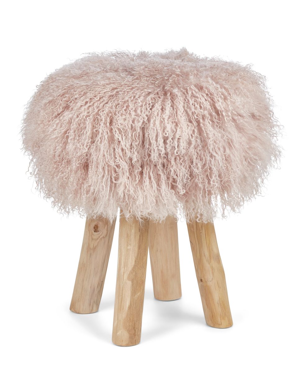 Theo Stool + Cover | Oak Legs | Tibet Sheepskin Dove