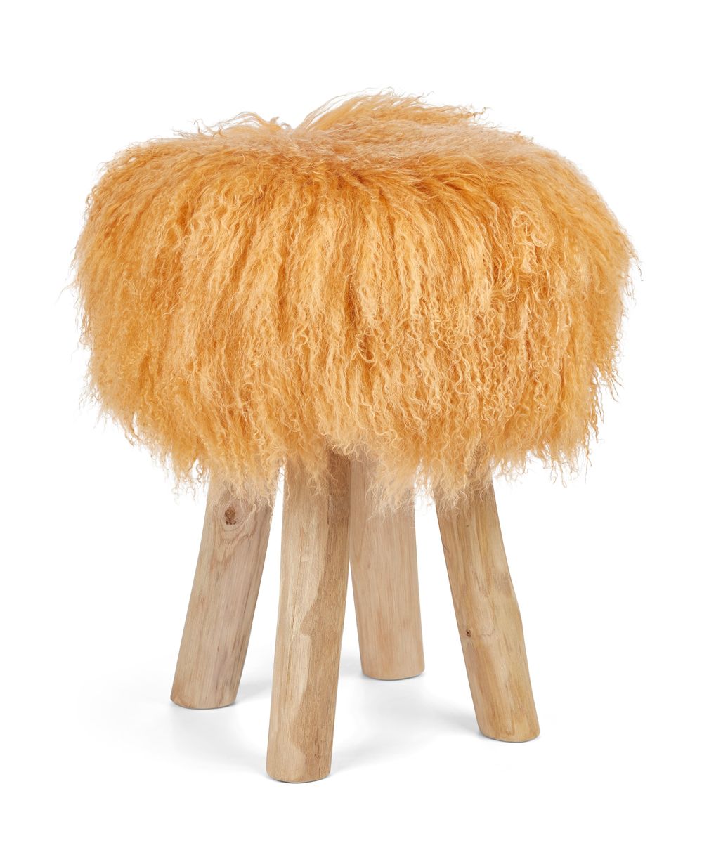 Theo Stool + Cover | Oak Legs | Tibet Sheepskin Imperial Yellow