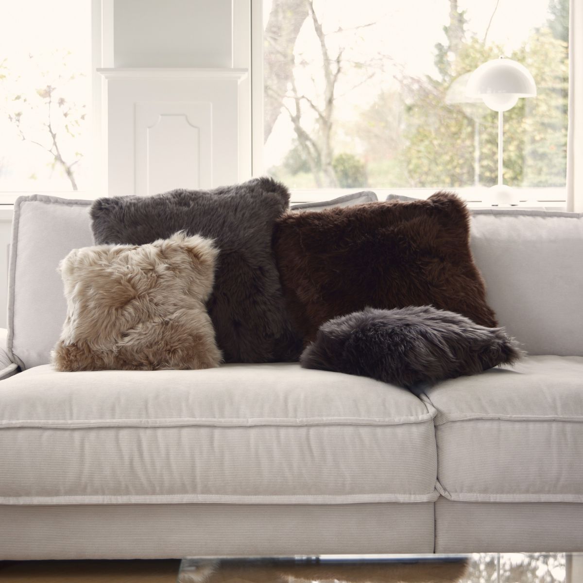 Long Wool Sheepskin Cushion | 35x35 cm Aubergine