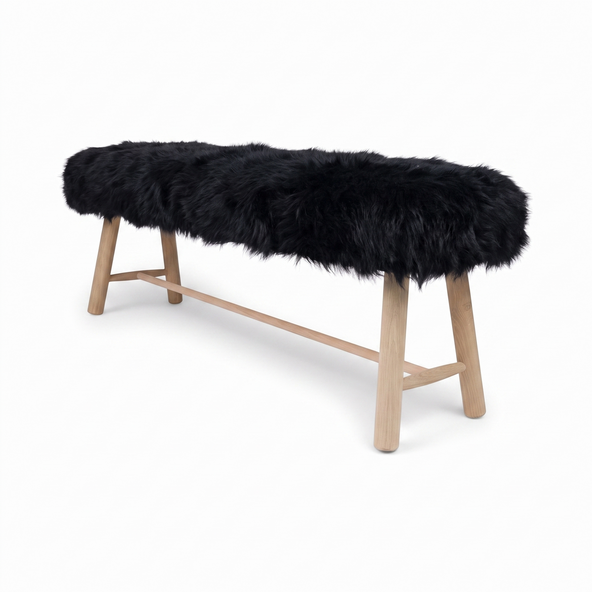Theodor Bench | New Zealand Long Wool Sheepskin | Oak Legs Black