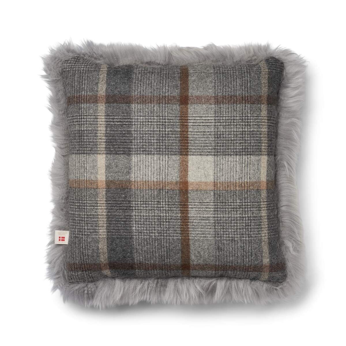 Two-sided Cushion | Long Wool | 52x52 cm Glencheck-Grey/Light Grey
