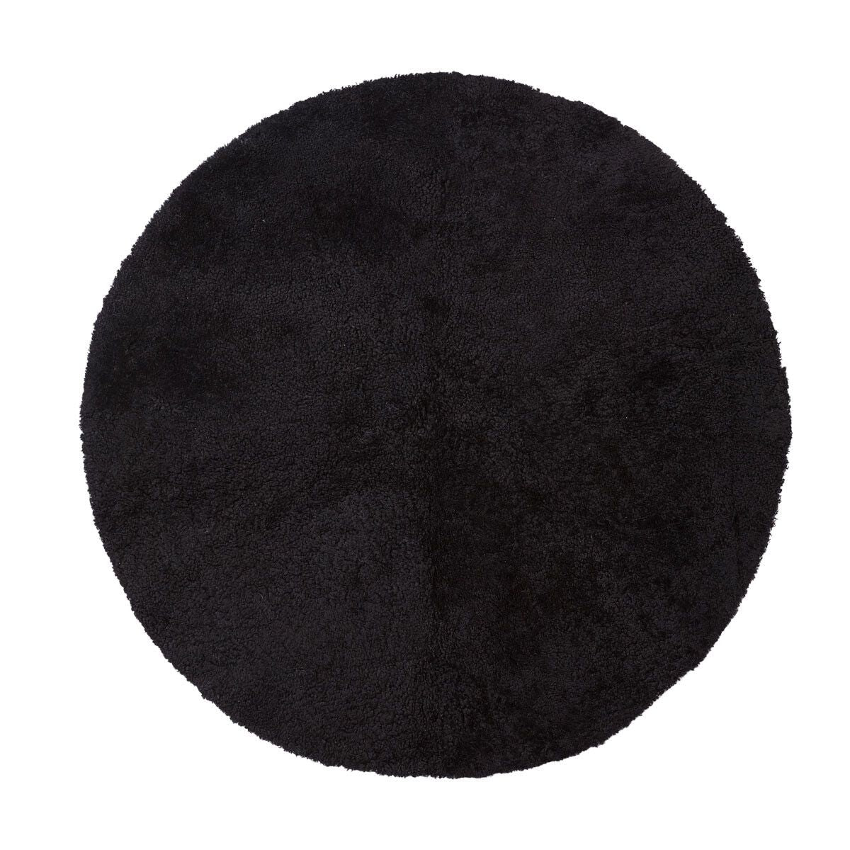 Short Wool Curly Sheepskin Design Rug | Ø140 cm Black